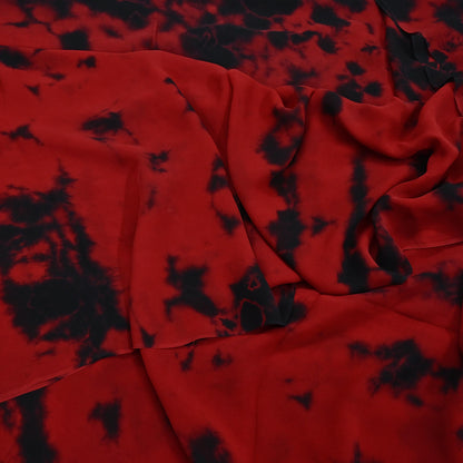Indian Vintage Red & Black Saree Pure Georgette Silk Leheria Tie-dye Printed Sari Craft Fabric Sewing 5Yd Soft Light Sari Dress Making