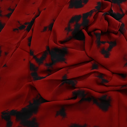 Indian Vintage Red & Black Saree Pure Georgette Silk Leheria Tie-dye Printed Sari Craft Fabric Sewing 5Yd Soft Light Sari Dress Making