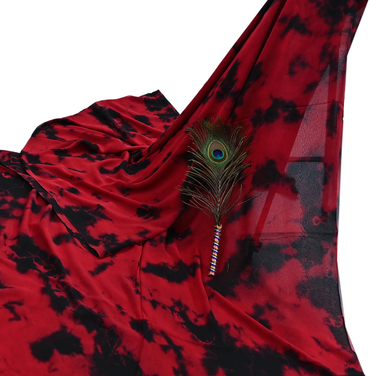 Indian Vintage Red & Black Saree Pure Georgette Silk Leheria Tie-dye Printed Sari Craft Fabric Sewing 5Yd Soft Light Sari Dress Making