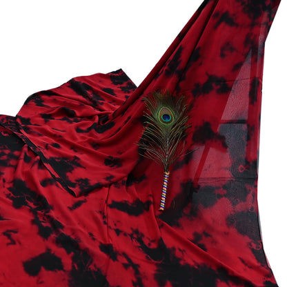 Indian Vintage Red & Black Saree Pure Georgette Silk Leheria Tie-dye Printed Sari Craft Fabric Sewing 5Yd Soft Light Sari Dress Making