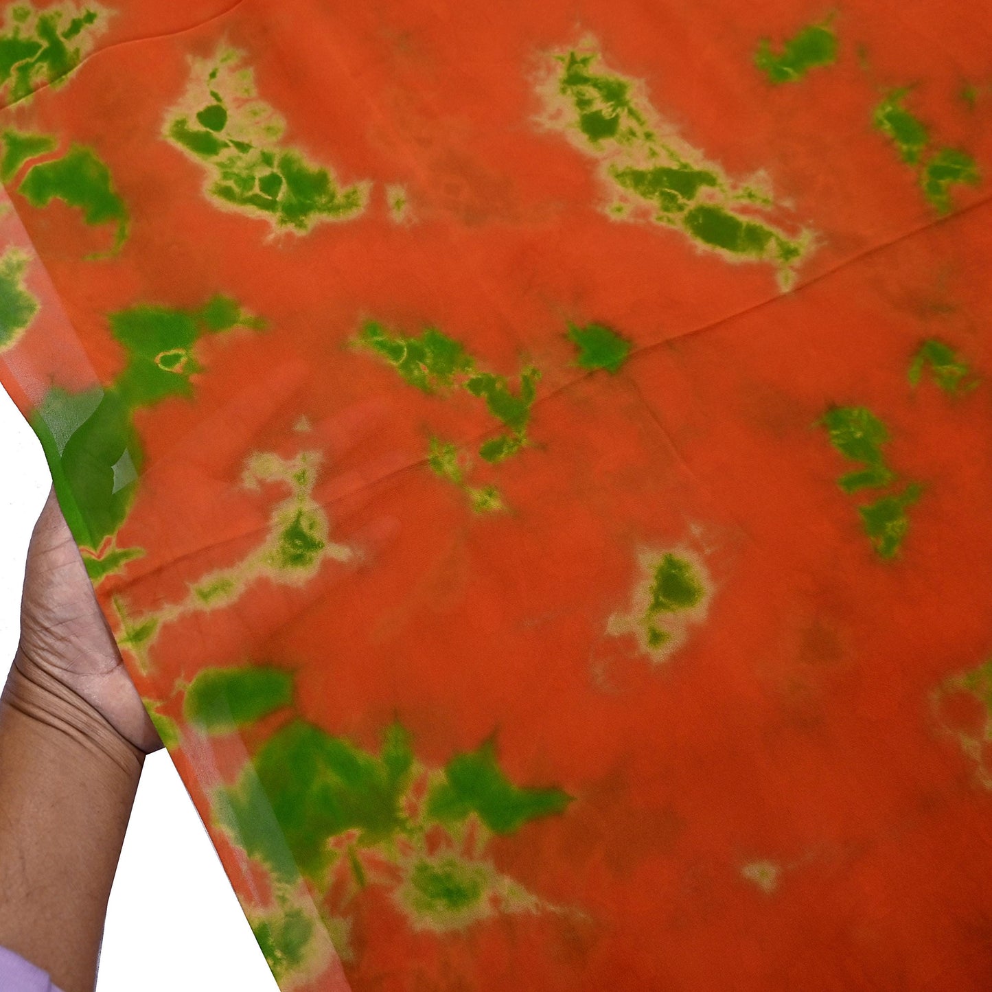 Indian Vintage orange & Green Saree Pure Georgette Silk Leheria Tie-dye Printed Sari Craft Fabric Sewing 5Yard Soft Light Sari Dress Making