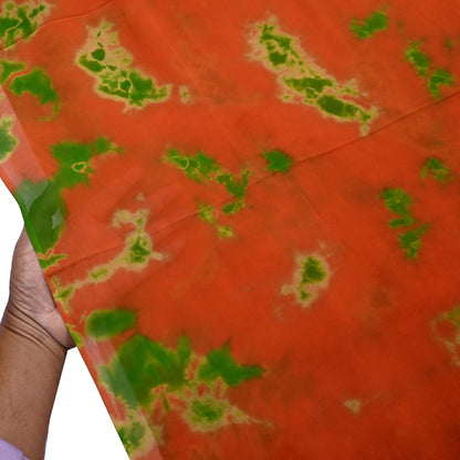 Indian Vintage orange & Green Saree Pure Georgette Silk Leheria Tie-dye Printed Sari Craft Fabric Sewing 5Yard Soft Light Sari Dress Making