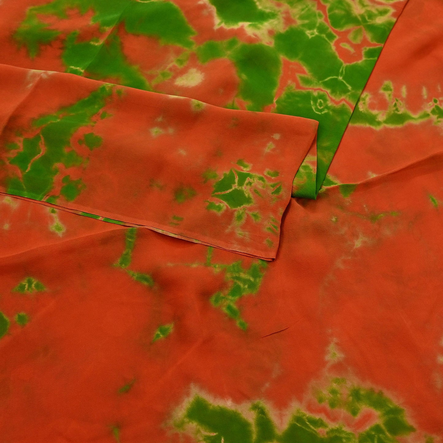 Indian Vintage orange & Green Saree Pure Georgette Silk Leheria Tie-dye Printed Sari Craft Fabric Sewing 5Yard Soft Light Sari Dress Making
