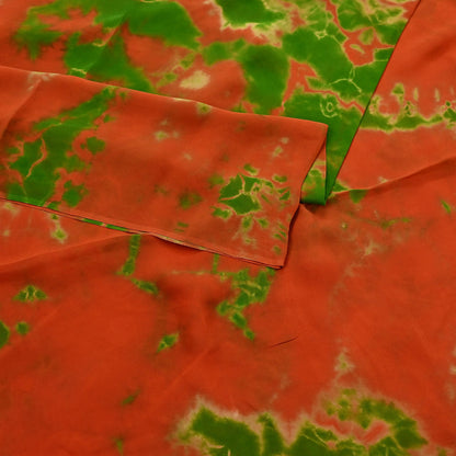 Indian Vintage orange & Green Saree Pure Georgette Silk Leheria Tie-dye Printed Sari Craft Fabric Sewing 5Yard Soft Light Sari Dress Making