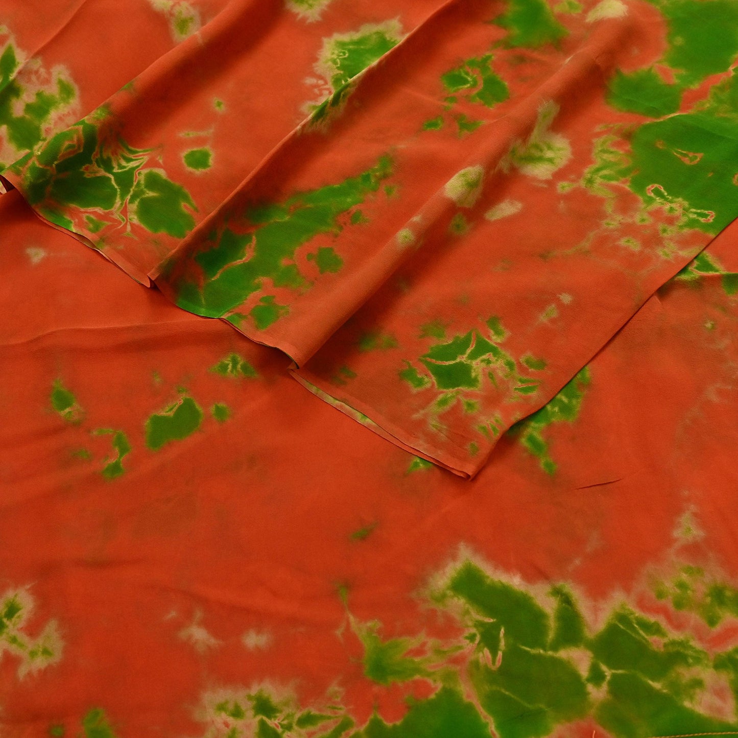 Indian Vintage orange & Green Saree Pure Georgette Silk Leheria Tie-dye Printed Sari Craft Fabric Sewing 5Yard Soft Light Sari Dress Making