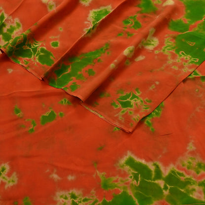 Indian Vintage orange & Green Saree Pure Georgette Silk Leheria Tie-dye Printed Sari Craft Fabric Sewing 5Yard Soft Light Sari Dress Making