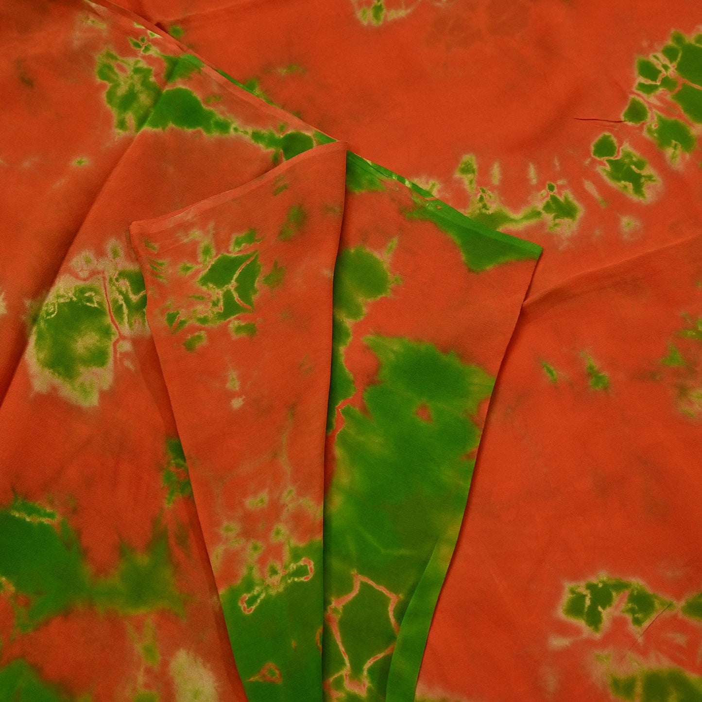 Indian Vintage orange & Green Saree Pure Georgette Silk Leheria Tie-dye Printed Sari Craft Fabric Sewing 5Yard Soft Light Sari Dress Making