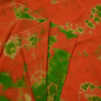 Indian Vintage orange & Green Saree Pure Georgette Silk Leheria Tie-dye Printed Sari Craft Fabric Sewing 5Yard Soft Light Sari Dress Making