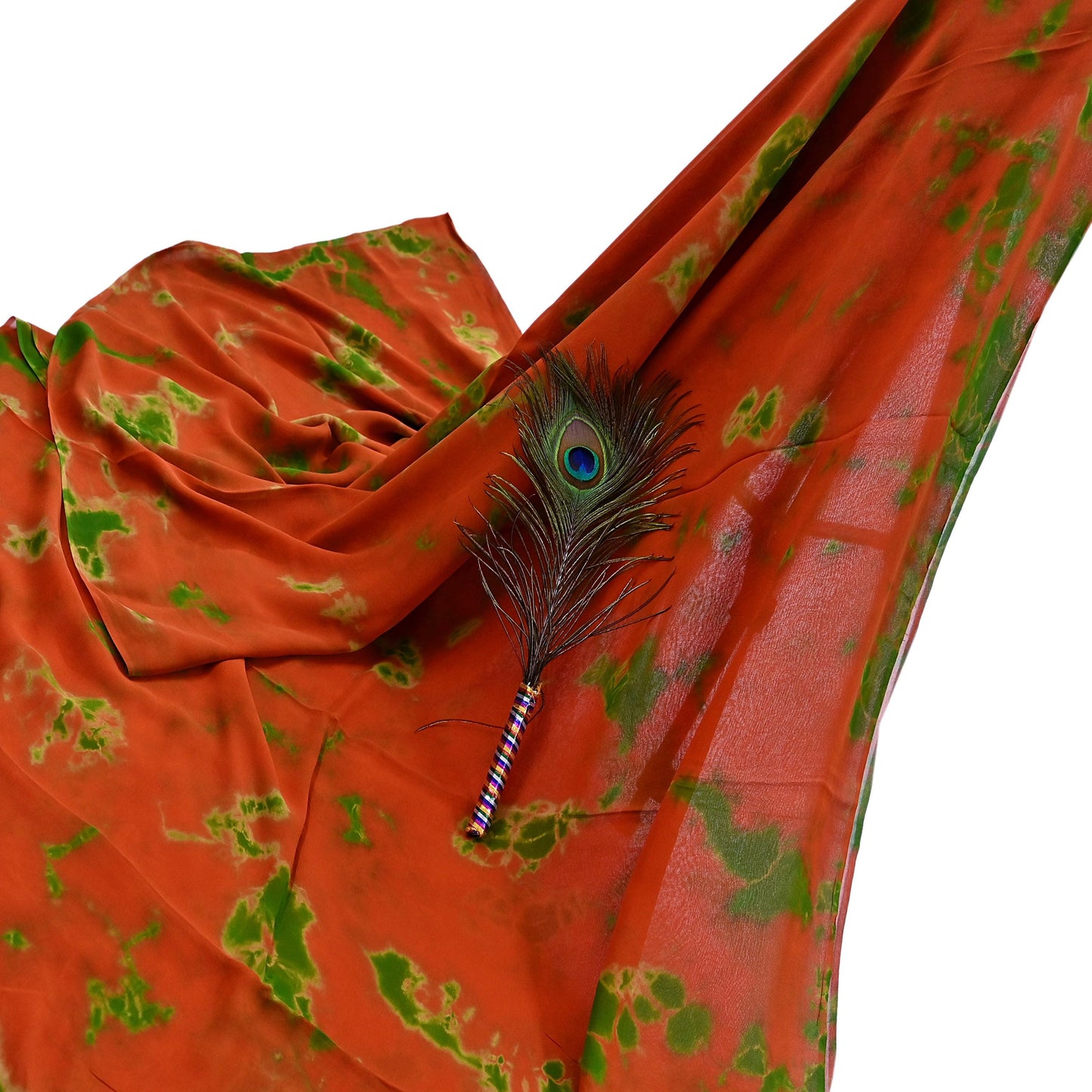 Indian Vintage orange & Green Saree Pure Georgette Silk Leheria Tie-dye Printed Sari Craft Fabric Sewing 5Yard Soft Light Sari Dress Making