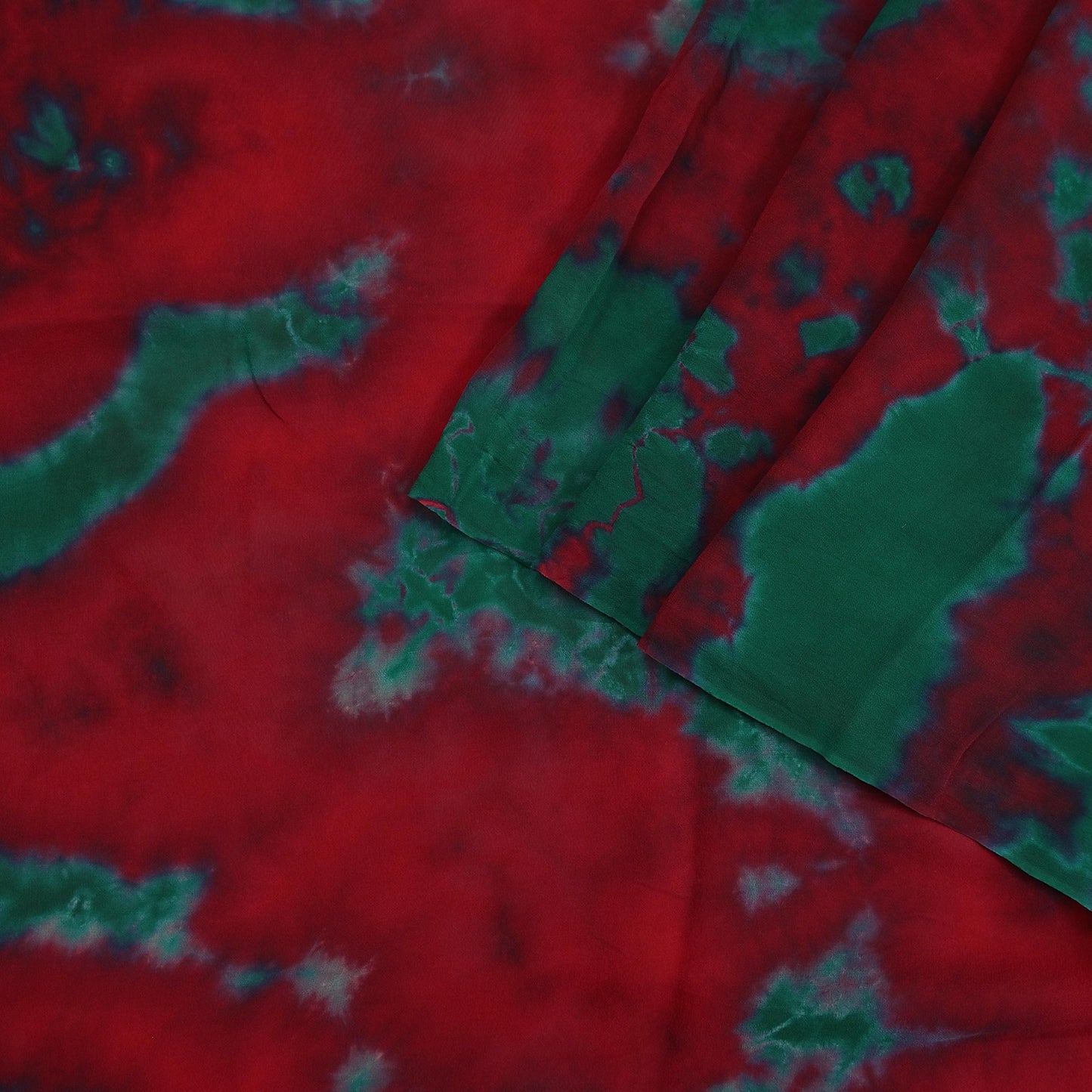 Indian Vintage Green & Red Saree Pure Georgette Silk Leheria Tie-dye Printed Sari Craft Fabric Sewing 5Yard Soft Light Sari Dress Making