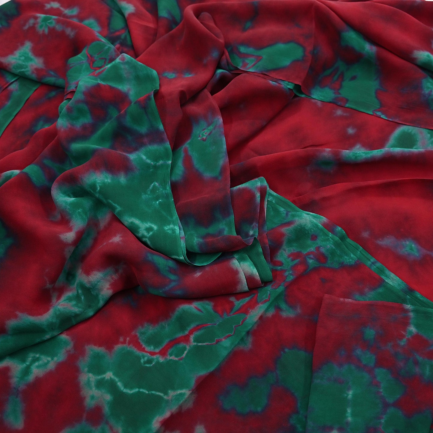 Indian Vintage Green & Red Saree Pure Georgette Silk Leheria Tie-dye Printed Sari Craft Fabric Sewing 5Yard Soft Light Sari Dress Making