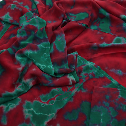 Indian Vintage Green & Red Saree Pure Georgette Silk Leheria Tie-dye Printed Sari Craft Fabric Sewing 5Yard Soft Light Sari Dress Making