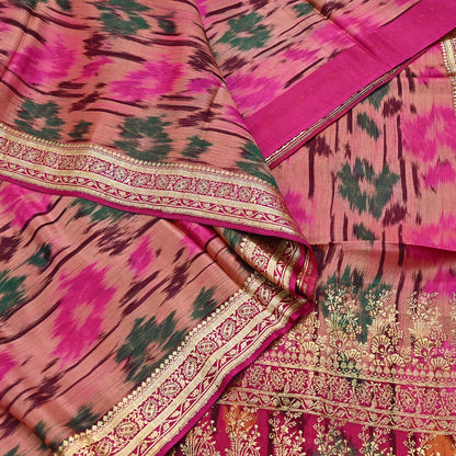 Indian Vintage Multi & Peach Heavy Wedding Saree Pure Satin Silk Woven Brocade Banarasi Sarees Sari Fabric Golden Zari 5Yd