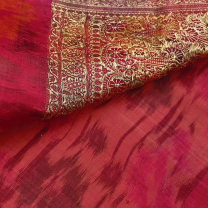 Indian Vintage Multi & Peach Heavy Wedding Saree Pure Satin Silk Woven Brocade Banarasi Sarees Sari Fabric Golden Zari 5Yd