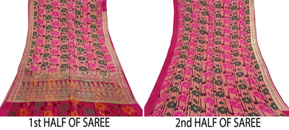 Indian Vintage Multi & Peach Heavy Wedding Saree Pure Satin Silk Woven Brocade Banarasi Sarees Sari Fabric Golden Zari 5Yd