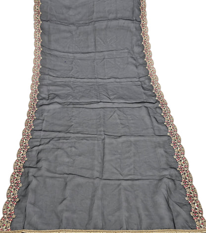 Indian Vintage Black Dupatta Organza Long Stole Embroidered Scarves Veil Soft Floral Design Wrap Boho Party wear