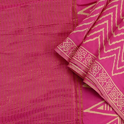 Indian Vintage PInk Dupatta Long Stole Woven Pure Cotton Indian Scarves Veil Golden Zari Soft Fringes