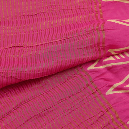 Indian Vintage PInk Dupatta Long Stole Woven Pure Cotton Indian Scarves Veil Golden Zari Soft Fringes