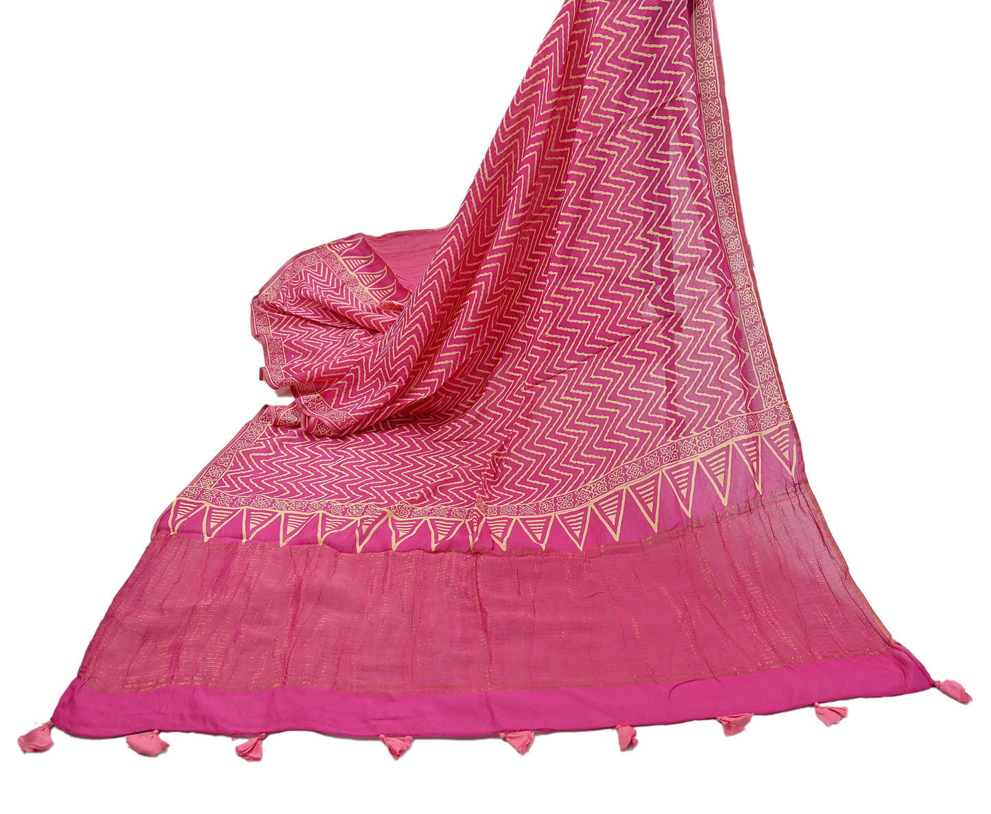 Indian Vintage PInk Dupatta Long Stole Woven Pure Cotton Indian Scarves Veil Golden Zari Soft Fringes
