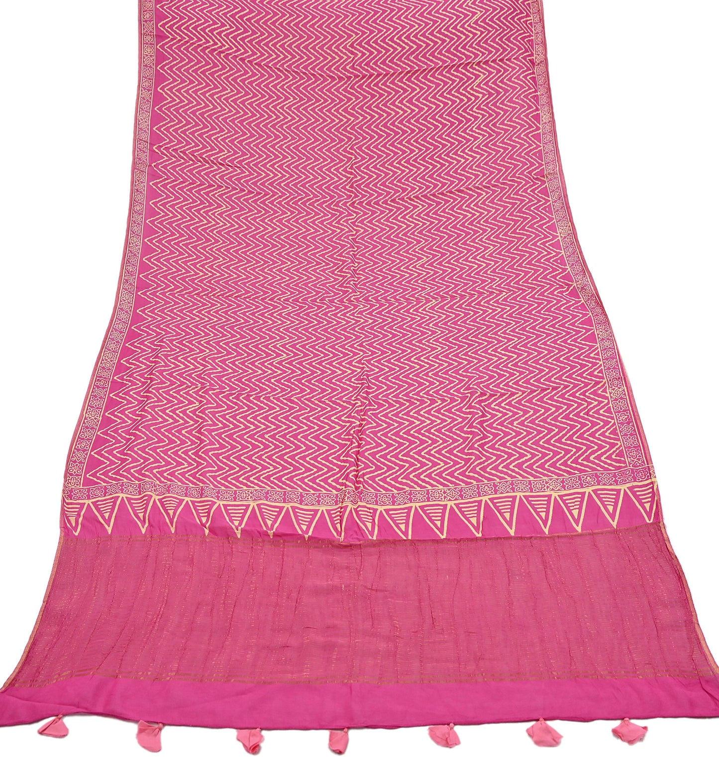 Indian Vintage PInk Dupatta Long Stole Woven Pure Cotton Indian Scarves Veil Golden Zari Soft Fringes
