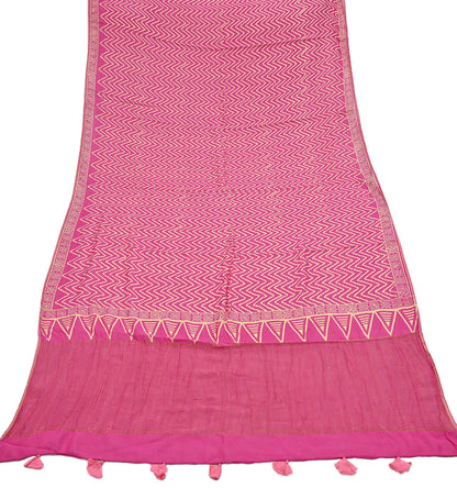 Indian Vintage PInk Dupatta Long Stole Woven Pure Cotton Indian Scarves Veil Golden Zari Soft Fringes