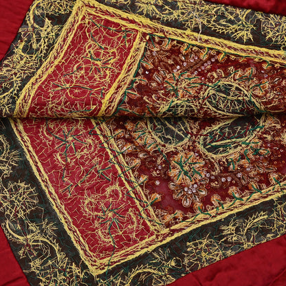 Indian Vintage Heavy Bridal Red Dupatta Net Mesh Long Stole Hand Embroidered Scarves Golden Zardozi Dabka Zari Sequins Wedding Veil Hijab