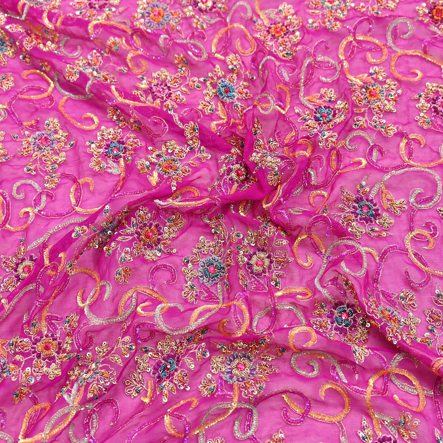 Indian Vintage Heavy Bridal Rani Pink Dupatta Pure Georgette Silk Long Stole Hand Embroidered Scarf Zardozi/Dabka Wedding red Hijab veil