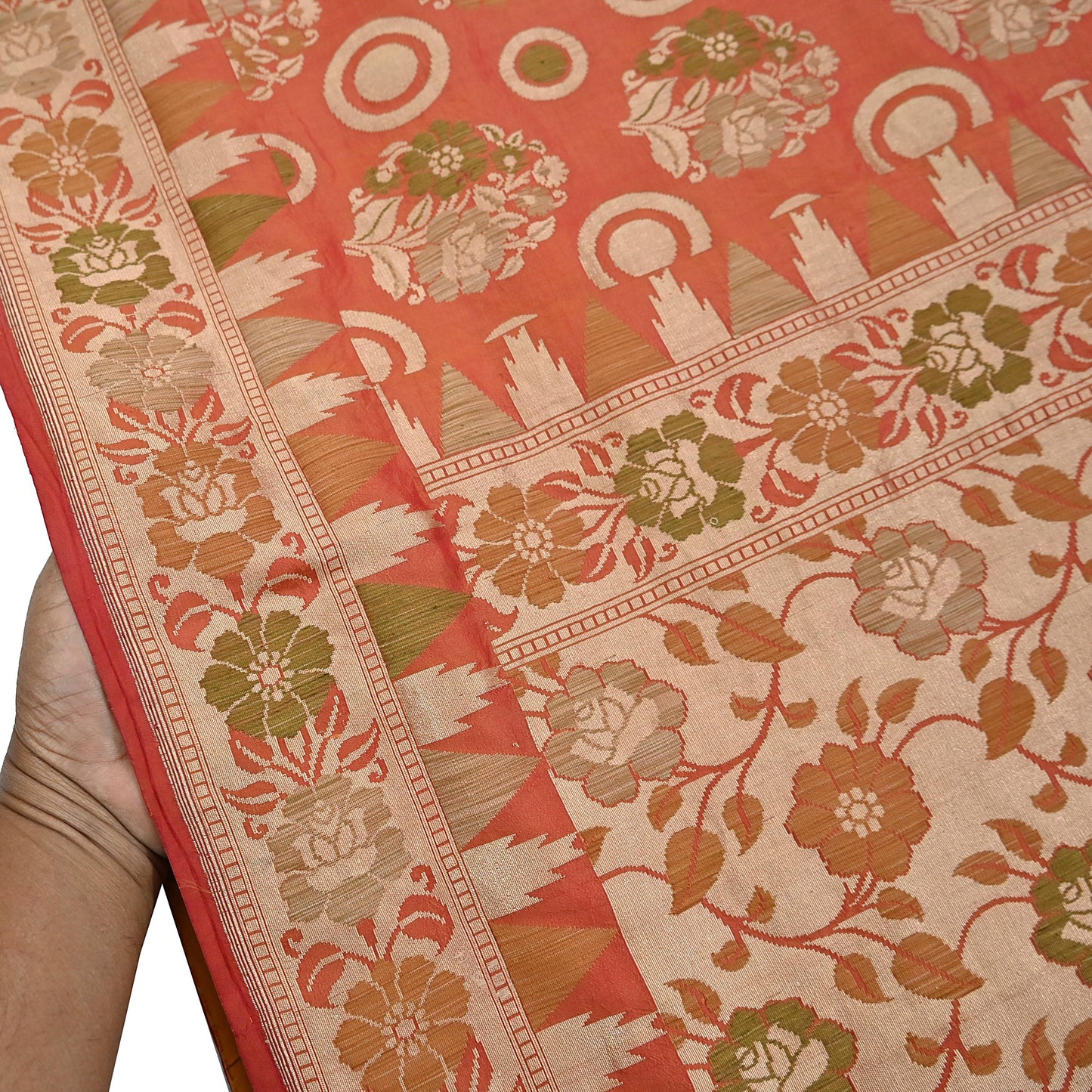 Indian Vintage Sari Orange 100% Pure Silk Hand Woven Sarees Craft Fabric 5Yd Ethnic Sewing Dress making Crafting Quilting