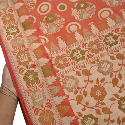Indian Vintage Sari Orange 100% Pure Silk Hand Woven Sarees Craft Fabric 5Yd Ethnic Sewing Dress making Crafting Quilting