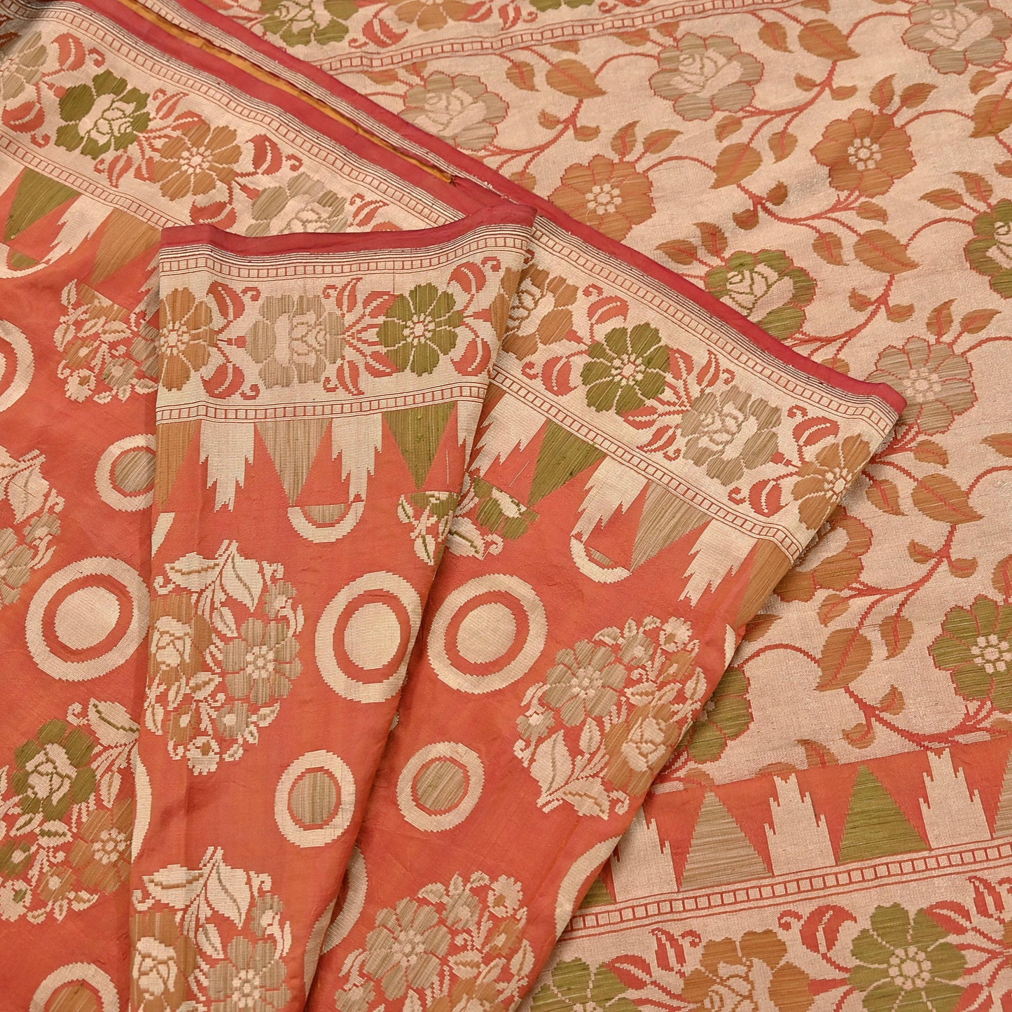 Indian Vintage Sari Orange 100% Pure Silk Hand Woven Sarees Craft Fabric 5Yd Ethnic Sewing Dress making Crafting Quilting