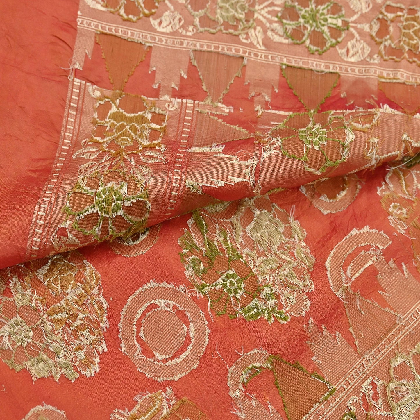 Indian Vintage Sari Orange 100% Pure Silk Hand Woven Sarees Craft Fabric 5Yd Ethnic Sewing Dress making Crafting Quilting