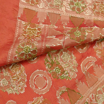 Indian Vintage Sari Orange 100% Pure Silk Hand Woven Sarees Craft Fabric 5Yd Ethnic Sewing Dress making Crafting Quilting
