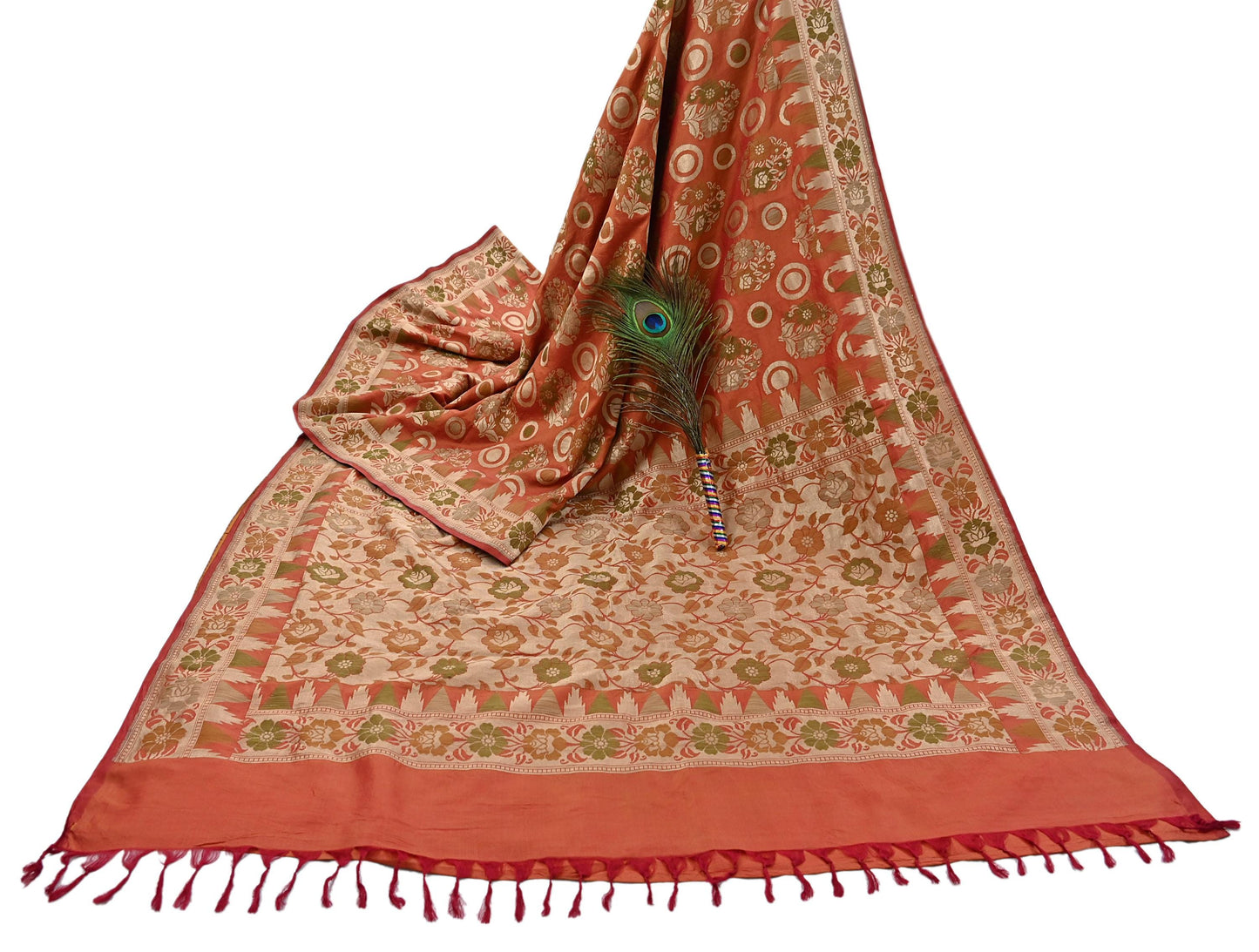 Indian Vintage Sari Orange 100% Pure Silk Hand Woven Sarees Craft Fabric 5Yd Ethnic Sewing Dress making Crafting Quilting