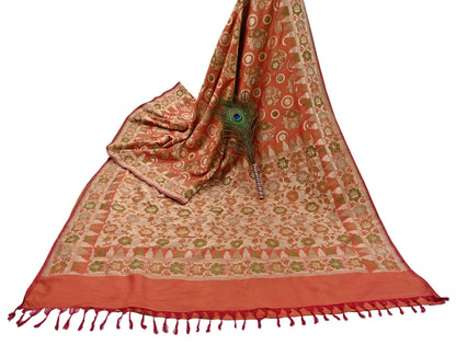 Indian Vintage Sari Orange 100% Pure Silk Hand Woven Sarees Craft Fabric 5Yd Ethnic Sewing Dress making Crafting Quilting