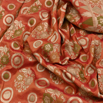 Indian Vintage Sari Orange 100% Pure Silk Hand Woven Sarees Craft Fabric 5Yd Ethnic Sewing Dress making Crafting Quilting