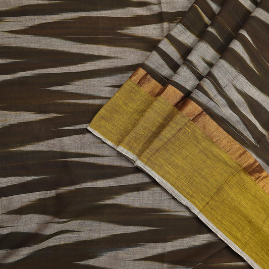 Indian Vintage Brown Saree Ikat Printed Pure Cotton Sari Craft Fabric 5Yard Sewing Sarong Wrap Boho Dress Making Quilting Upcycle