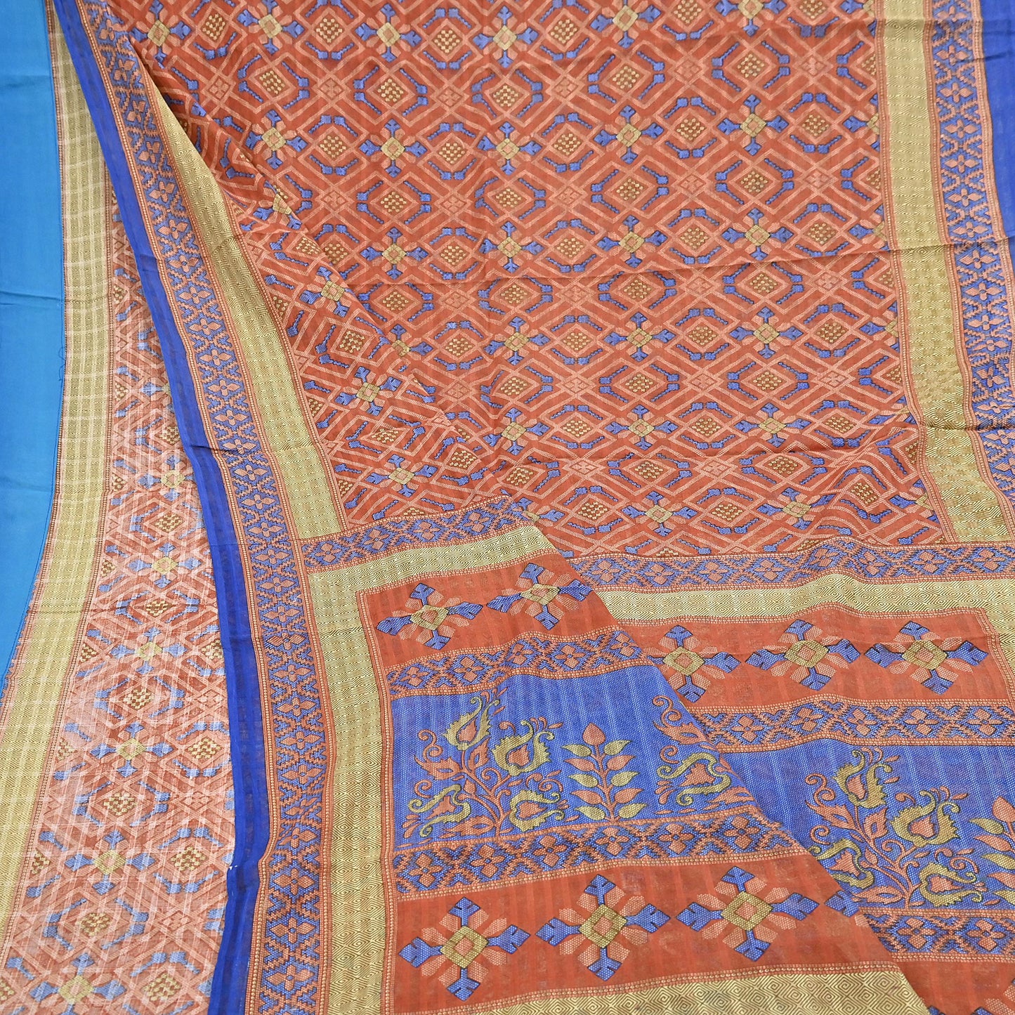 Indian Vintage Sari Orange Pure Cotton Printed Sarees Craft Fabric Soft 5Yd Sarong Wrap Boho Fabric Kimono Quilting Crafting Upcycle