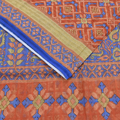 Indian Vintage Sari Orange Pure Cotton Printed Sarees Craft Fabric Soft 5Yd Sarong Wrap Boho Fabric Kimono Quilting Crafting Upcycle