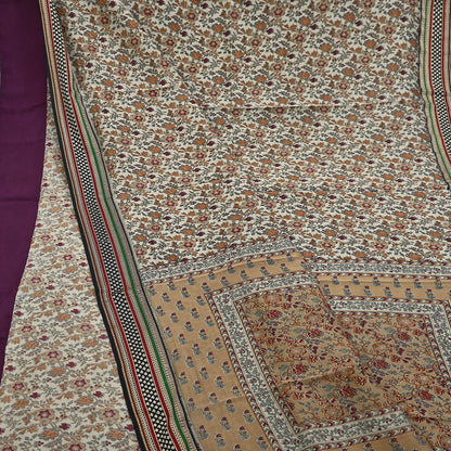 Indian Vintage Gray & Brown Saree Blend Cotton Printed Indian Sari Craft Soft Fabric 5Yard Sewing Sarong Wrap Floral Floral