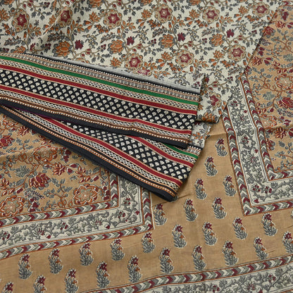 Indian Vintage Gray & Brown Saree Blend Cotton Printed Indian Sari Craft Soft Fabric 5Yard Sewing Sarong Wrap Floral Floral