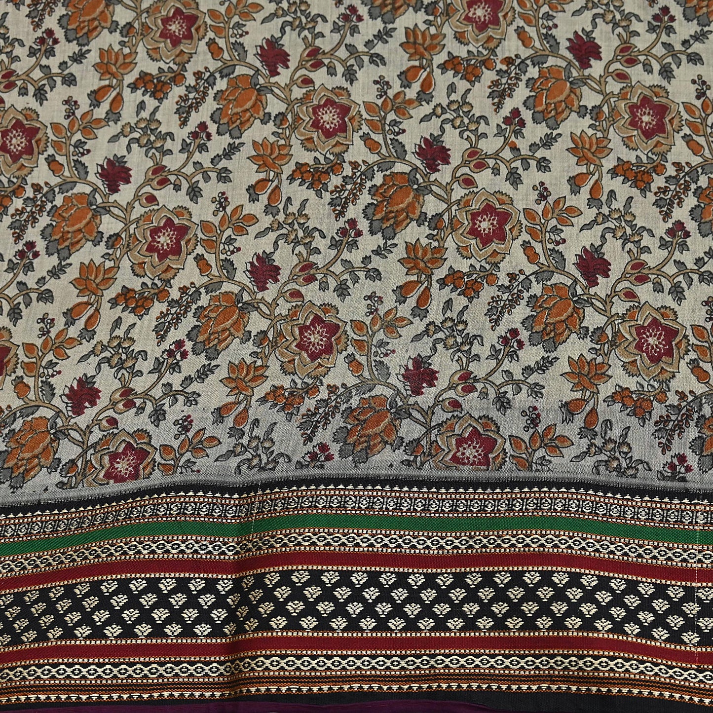Indian Vintage Gray & Brown Saree Blend Cotton Printed Indian Sari Craft Soft Fabric 5Yard Sewing Sarong Wrap Floral Floral