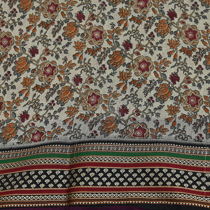 Indian Vintage Gray & Brown Saree Blend Cotton Printed Indian Sari Craft Soft Fabric 5Yard Sewing Sarong Wrap Floral Floral