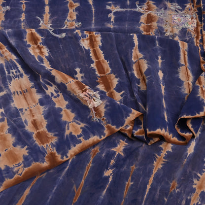 Indian Vintage Saree Brown & Purple Pure Crepe Silk Tie-Dye Embroidered Sari Fabric 6yard Sewing Floral Soft Zari