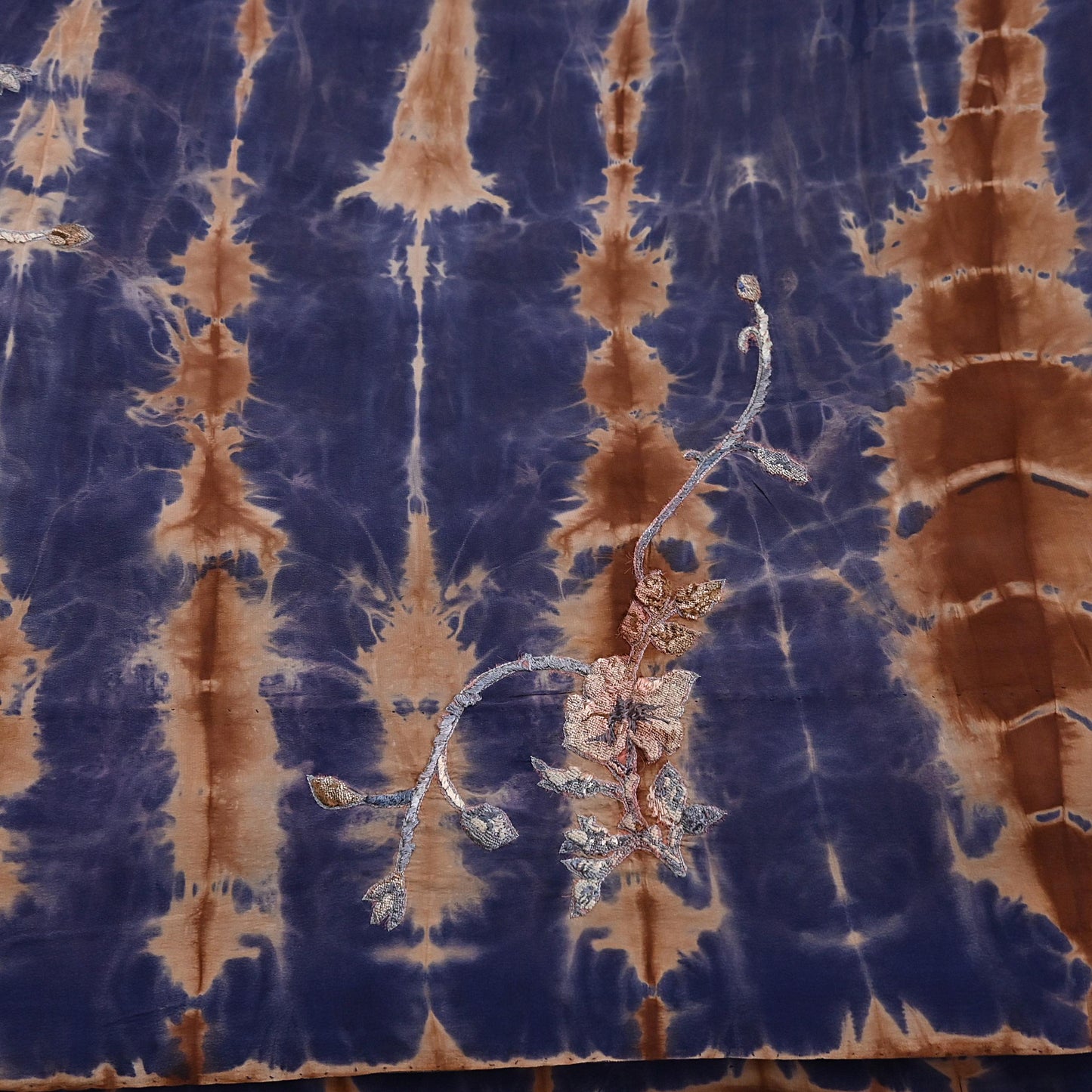 Indian Vintage Saree Brown & Purple Pure Crepe Silk Tie-Dye Embroidered Sari Fabric 6yard Sewing Floral Soft Zari