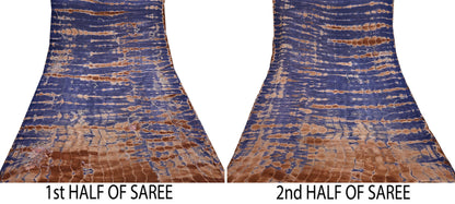 Indian Vintage Saree Brown & Purple Pure Crepe Silk Tie-Dye Embroidered Sari Fabric 6yard Sewing Floral Soft Zari