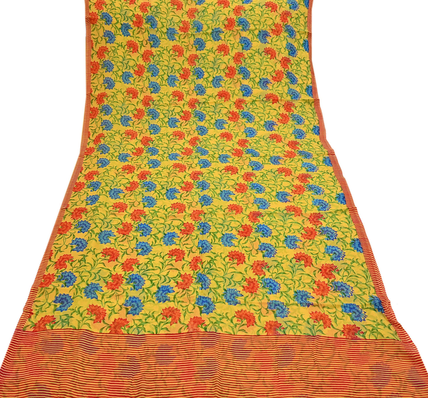 Indian Vintage Sari Yellow Pure Chiffon Silk Printed Saree 5Yd Craft Fabric Sewing Soft Light Sari Dress Making Quilting For Crating