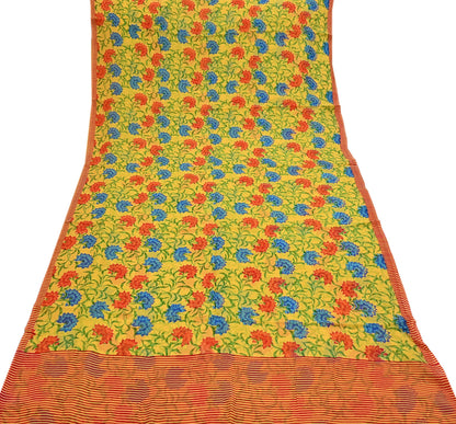 Indian Vintage Sari Yellow Pure Chiffon Silk Printed Saree 5Yd Craft Fabric Sewing Soft Light Sari Dress Making Quilting For Crating