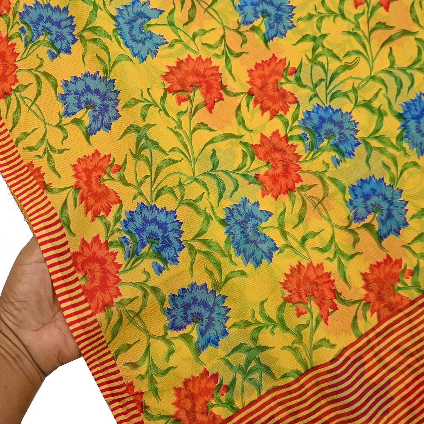 Indian Vintage Sari Yellow Pure Chiffon Silk Printed Saree 5Yd Craft Fabric Sewing Soft Light Sari Dress Making Quilting For Crating