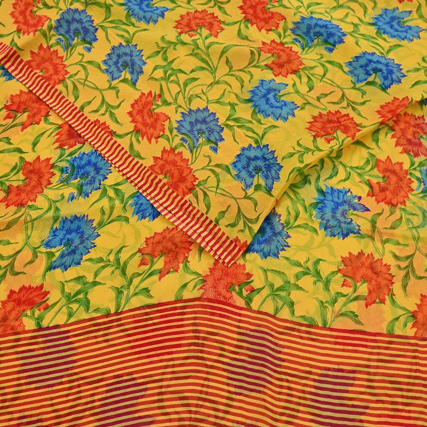 Indian Vintage Sari Yellow Pure Chiffon Silk Printed Saree 5Yd Craft Fabric Sewing Soft Light Sari Dress Making Quilting For Crating
