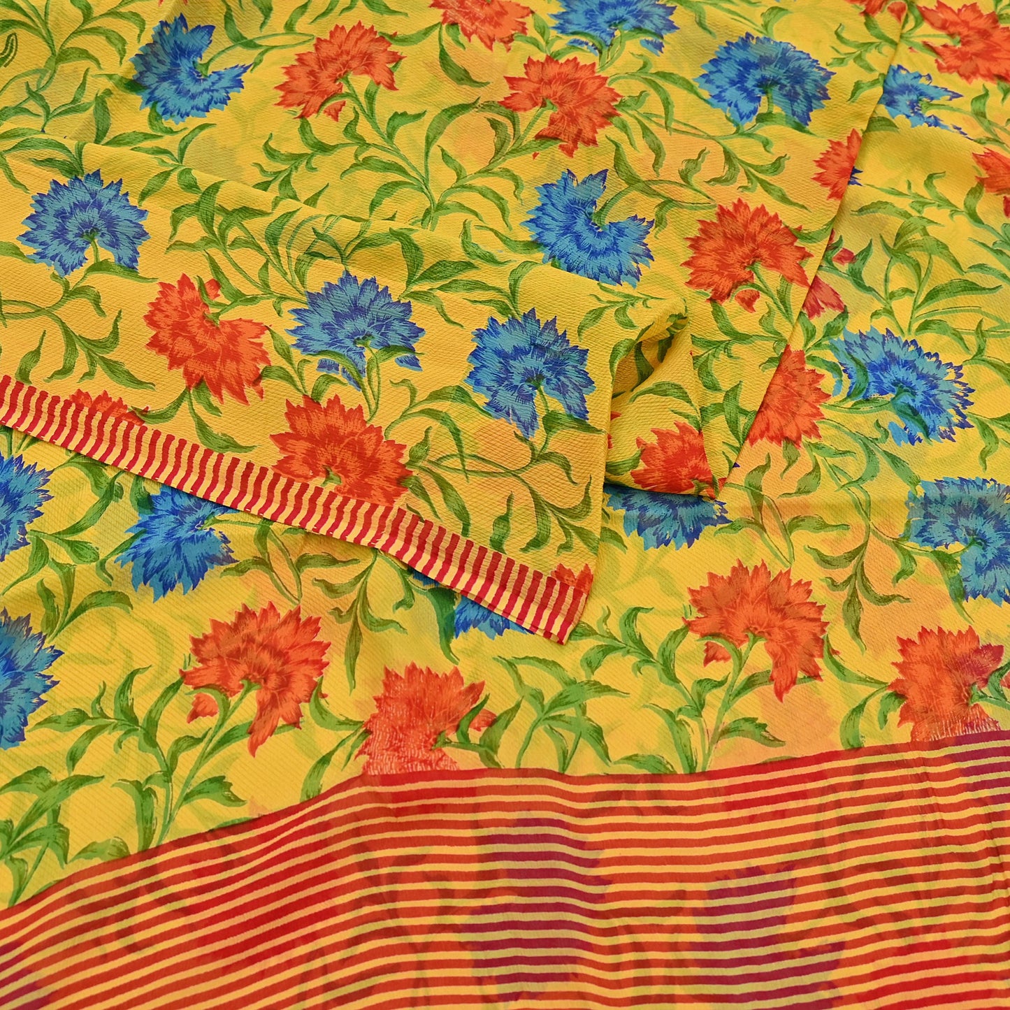 Indian Vintage Sari Yellow Pure Chiffon Silk Printed Saree 5Yd Craft Fabric Sewing Soft Light Sari Dress Making Quilting For Crating
